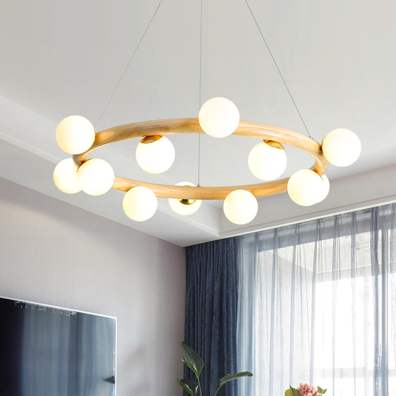 Modern Minimalist Round Chandelier Light Fixture Natural Wood Living Room Ceiling Chandelier Clearhalo 'Ceiling Lights' 'Chandeliers' Lighting' options 2629872