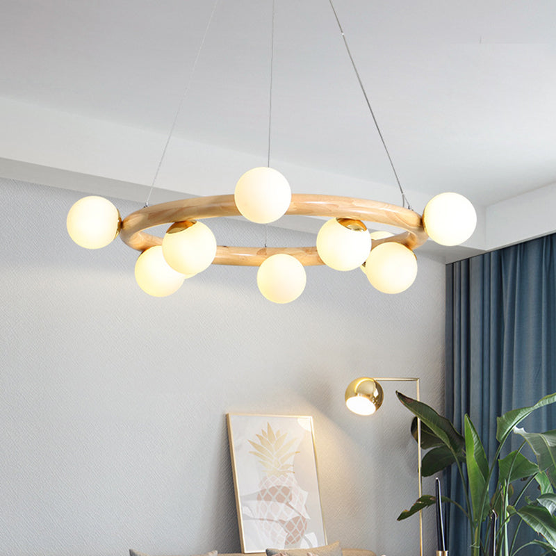 Modern Minimalist Round Chandelier Light Fixture Natural Wood Living Room Ceiling Chandelier Clearhalo 'Ceiling Lights' 'Chandeliers' Lighting' options 2629873