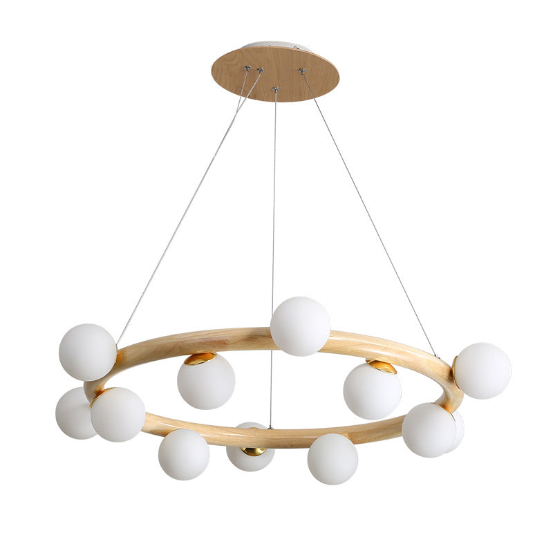 Modern Minimalist Round Chandelier Light Fixture Natural Wood Living Room Ceiling Chandelier Clearhalo 'Ceiling Lights' 'Chandeliers' Lighting' options 2629874