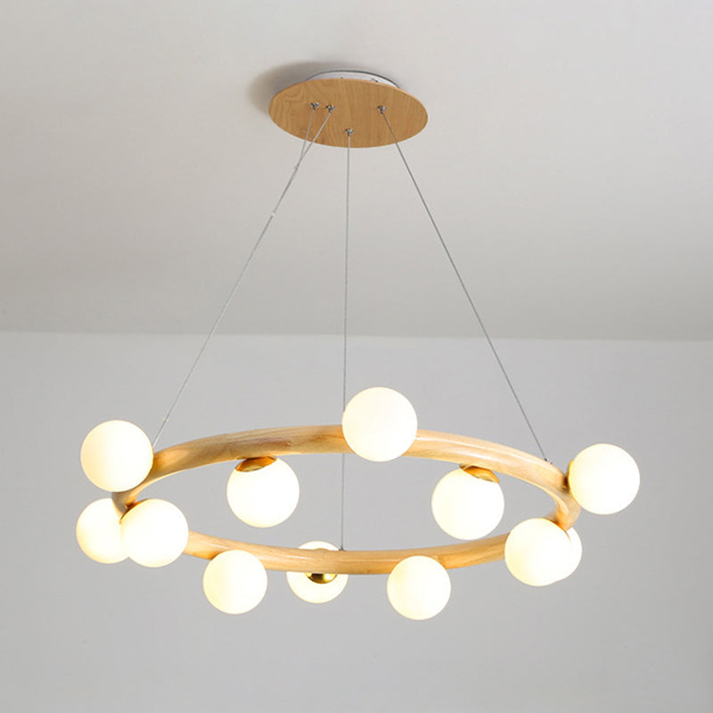 Modern Minimalist Round Chandelier Light Fixture Natural Wood Living Room Ceiling Chandelier Clearhalo 'Ceiling Lights' 'Chandeliers' Lighting' options 2629878