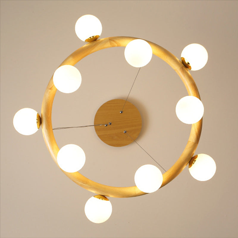 Modern Minimalist Round Chandelier Light Fixture Natural Wood Living Room Ceiling Chandelier Clearhalo 'Ceiling Lights' 'Chandeliers' Lighting' options 2629880