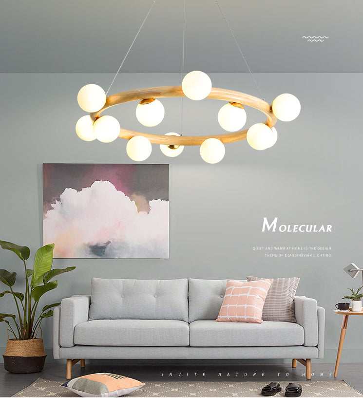 Modern Minimalist Round Chandelier Light Fixture Natural Wood Living Room Ceiling Chandelier Clearhalo 'Ceiling Lights' 'Chandeliers' Lighting' options 2629881