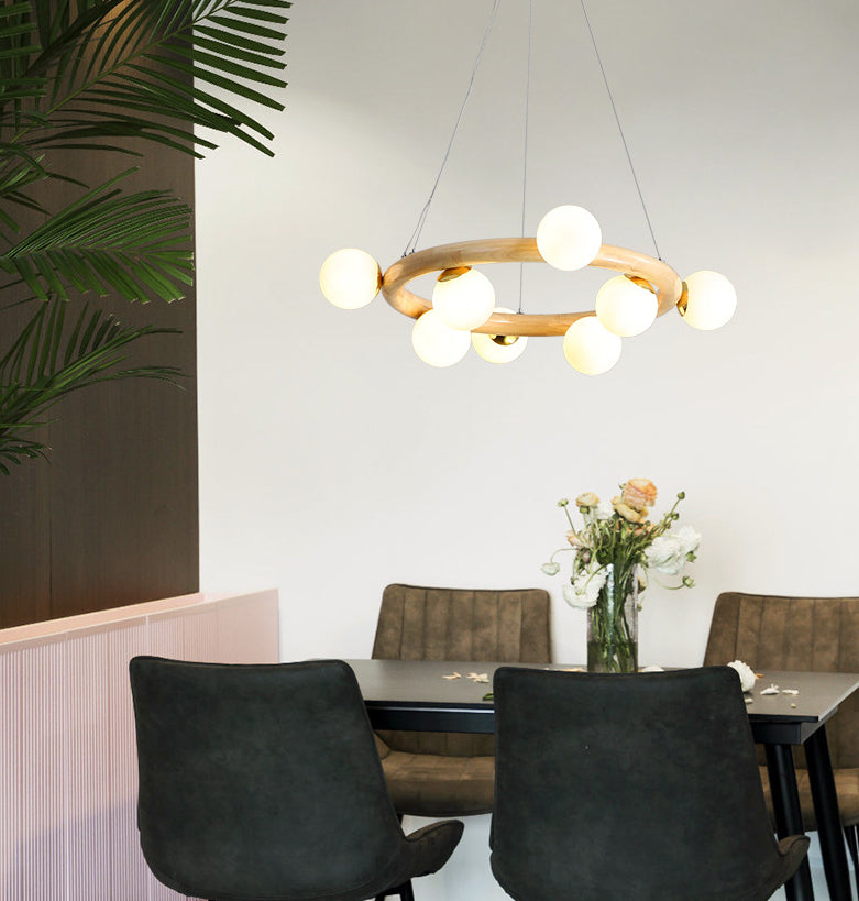 Modern Minimalist Round Chandelier Light Fixture Natural Wood Living Room Ceiling Chandelier Clearhalo 'Ceiling Lights' 'Chandeliers' Lighting' options 2629882