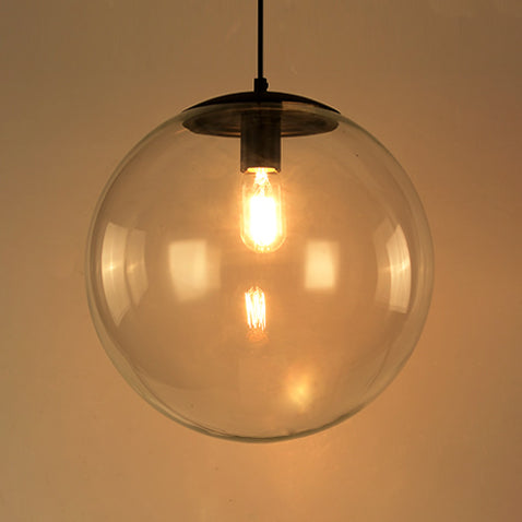 Globe Pendant Lighting Industrial 6"/8"/12" Wide 1 Light Clear Glass Hanging Ceiling Light in Black/Chrome Clearhalo 'Ceiling Lights' 'Close To Ceiling Lights' 'Glass shade' 'Glass' 'Industrial Pendants' 'Industrial' 'Middle Century Pendants' 'Pendant Lights' 'Pendants' 'Tiffany' Lighting' 26299