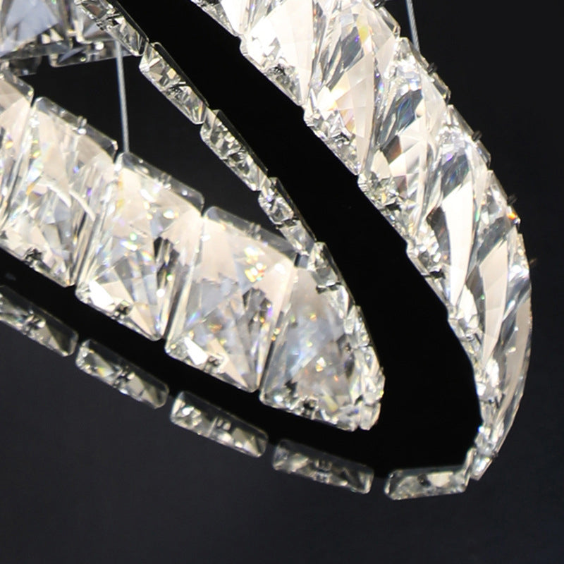 2-Tier Circular Carousel LED Pendant Lamp Modern Minimalist Prismatic Crystal Living Room Hanging Ceiling Light Clearhalo 'Ceiling Lights' 'Chandeliers' Lighting' 2629903