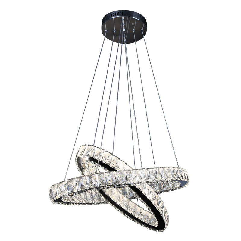 2-Tier Circular Carousel LED Pendant Lamp Modern Minimalist Prismatic Crystal Living Room Hanging Ceiling Light Clearhalo 'Ceiling Lights' 'Chandeliers' Lighting' 2629904