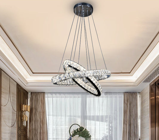 2-Tier Circular Carousel LED Pendant Lamp Modern Minimalist Prismatic Crystal Living Room Hanging Ceiling Light Clearhalo 'Ceiling Lights' 'Chandeliers' Lighting' 2629908