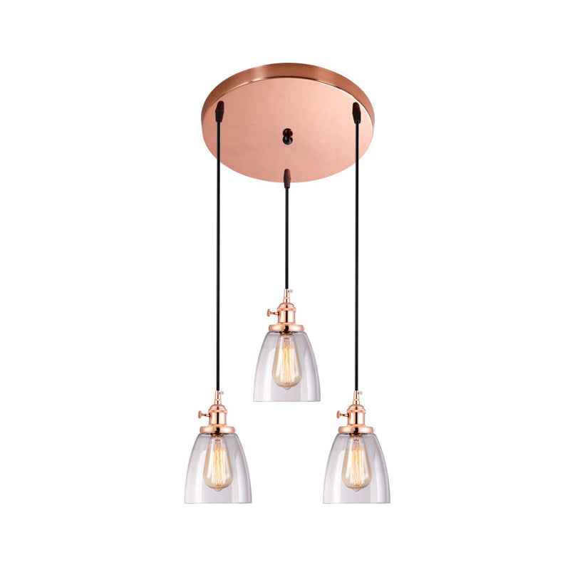 3 Lights Tapered Glass Pendant Industrial Multiple Hanging Lights with Hanging Cord for Bar Clearhalo 'Ceiling Lights' 'Pendant Lights' 'Pendants' Lighting' 2629911