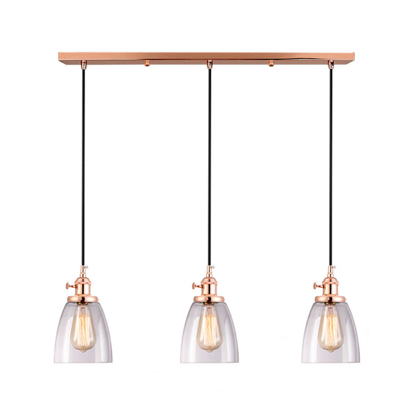 3 Lights Tapered Glass Pendant Industrial Multiple Hanging Lights with Hanging Cord for Bar Clearhalo 'Ceiling Lights' 'Pendant Lights' 'Pendants' Lighting' 2629913