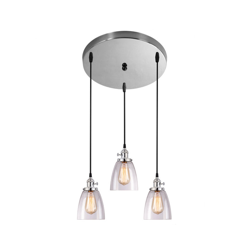 3 Lights Tapered Glass Pendant Industrial Multiple Hanging Lights with Hanging Cord for Bar Clearhalo 'Ceiling Lights' 'Pendant Lights' 'Pendants' Lighting' 2629914