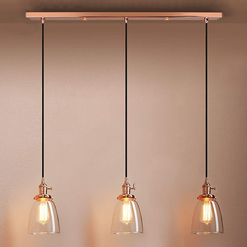 3 Lights Tapered Glass Pendant Industrial Multiple Hanging Lights with Hanging Cord for Bar Clearhalo 'Ceiling Lights' 'Pendant Lights' 'Pendants' Lighting' 2629915