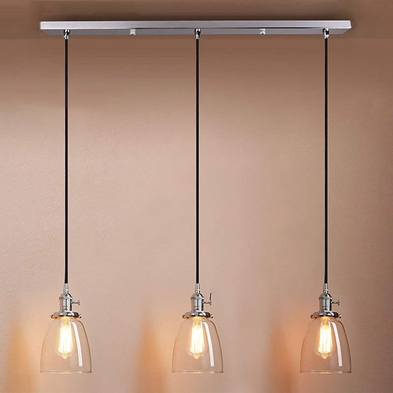 3 Lights Tapered Glass Pendant Industrial Multiple Hanging Lights with Hanging Cord for Bar Clearhalo 'Ceiling Lights' 'Pendant Lights' 'Pendants' Lighting' 2629916