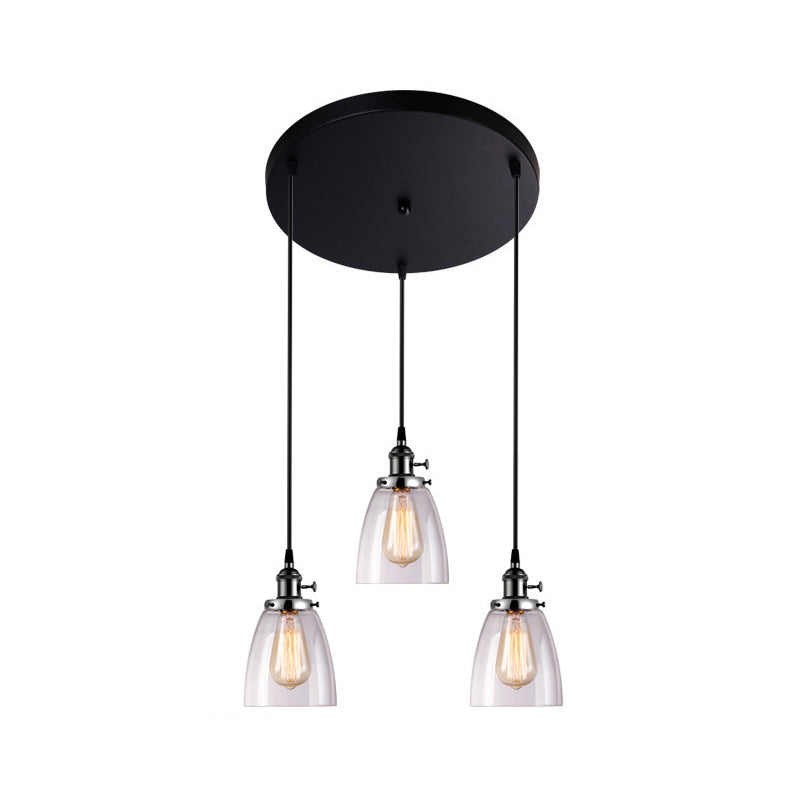 3 Lights Tapered Glass Pendant Industrial Multiple Hanging Lights with Hanging Cord for Bar Clearhalo 'Ceiling Lights' 'Pendant Lights' 'Pendants' Lighting' 2629919