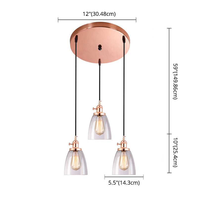 3 Lights Tapered Glass Pendant Industrial Multiple Hanging Lights with Hanging Cord for Bar Clearhalo 'Ceiling Lights' 'Pendant Lights' 'Pendants' Lighting' 2629921