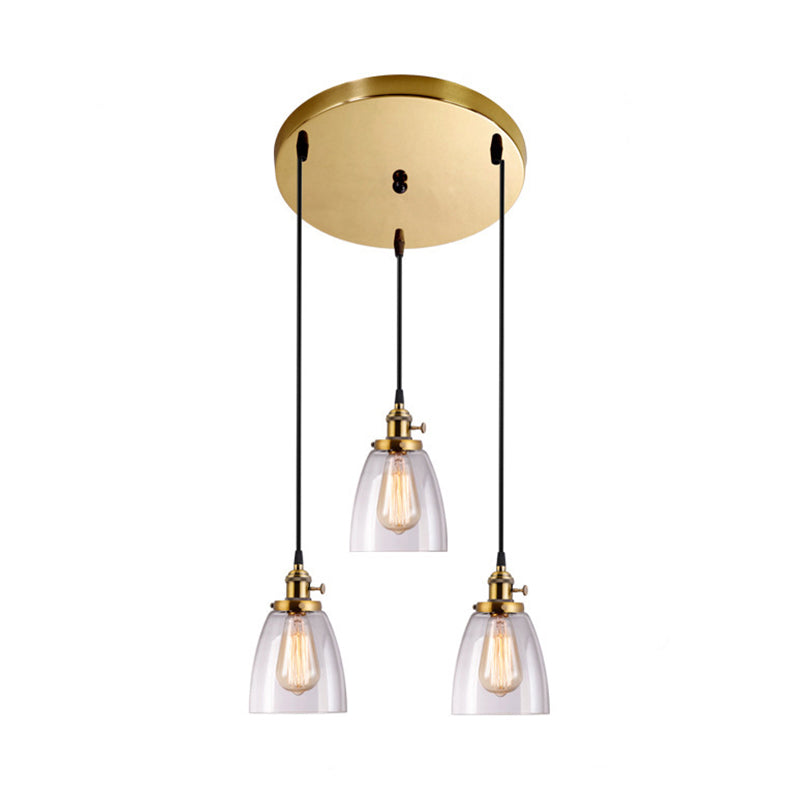 3 Lights Tapered Glass Pendant Industrial Multiple Hanging Lights with Hanging Cord for Bar Clearhalo 'Ceiling Lights' 'Pendant Lights' 'Pendants' Lighting' 2629922