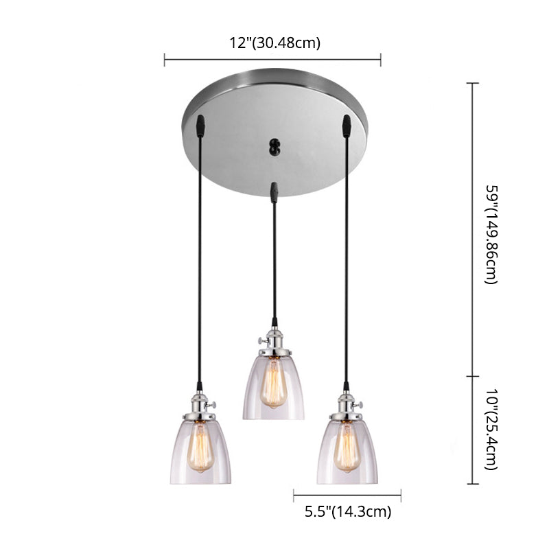 3 Lights Tapered Glass Pendant Industrial Multiple Hanging Lights with Hanging Cord for Bar Clearhalo 'Ceiling Lights' 'Pendant Lights' 'Pendants' Lighting' 2629923