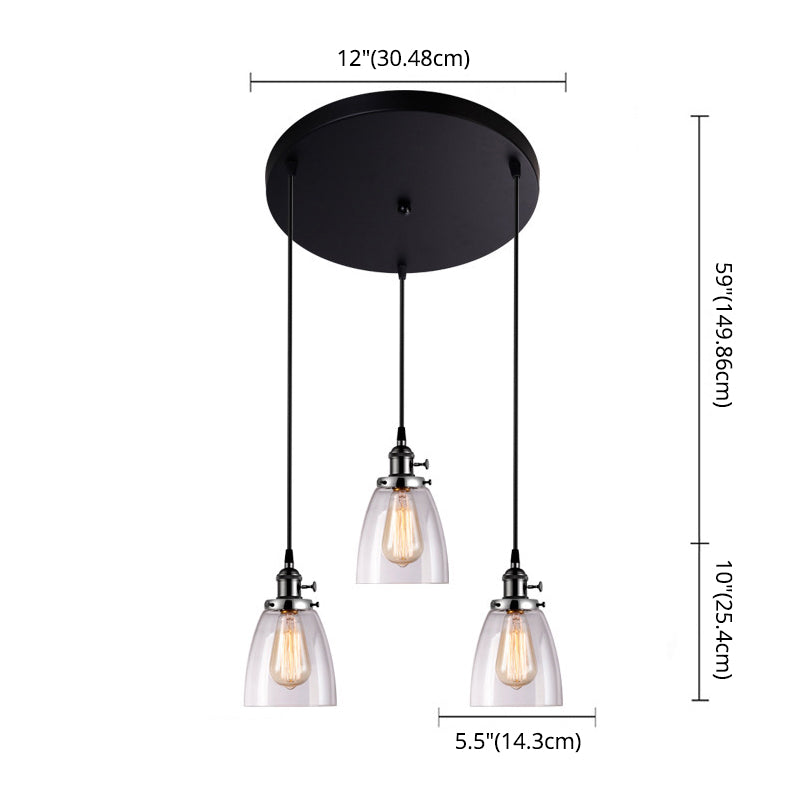 3 Lights Tapered Glass Pendant Industrial Multiple Hanging Lights with Hanging Cord for Bar Clearhalo 'Ceiling Lights' 'Pendant Lights' 'Pendants' Lighting' 2629925