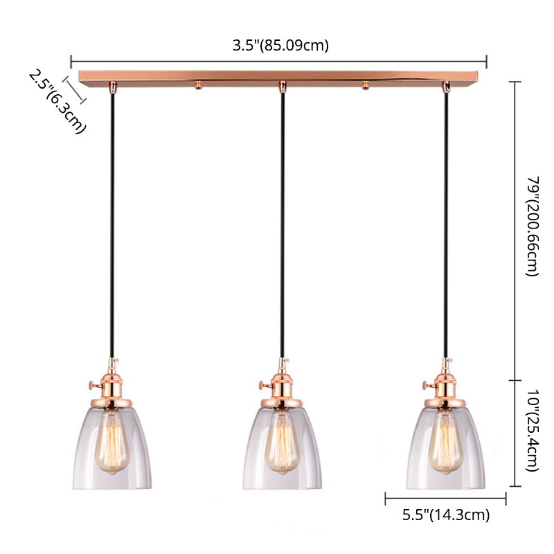 3 Lights Tapered Glass Pendant Industrial Multiple Hanging Lights with Hanging Cord for Bar Clearhalo 'Ceiling Lights' 'Pendant Lights' 'Pendants' Lighting' 2629927