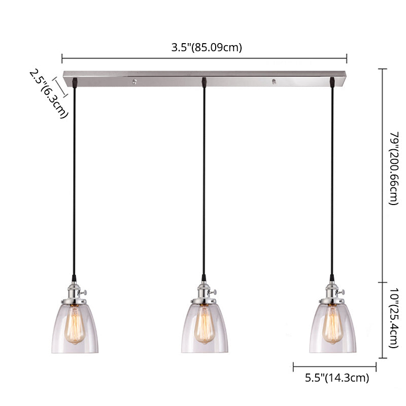 3 Lights Tapered Glass Pendant Industrial Multiple Hanging Lights with Hanging Cord for Bar Clearhalo 'Ceiling Lights' 'Pendant Lights' 'Pendants' Lighting' 2629928