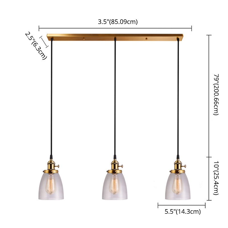 3 Lights Tapered Glass Pendant Industrial Multiple Hanging Lights with Hanging Cord for Bar Clearhalo 'Ceiling Lights' 'Pendant Lights' 'Pendants' Lighting' 2629930