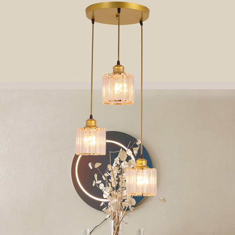 3 Lights Cylinder Multi Hanging Light Fixture Industrial Ribbed Glass Ceiling Light with Hanging Cord for Restaurant Clearhalo 'Ceiling Lights' 'Pendant Lights' 'Pendants' Lighting' 2629937