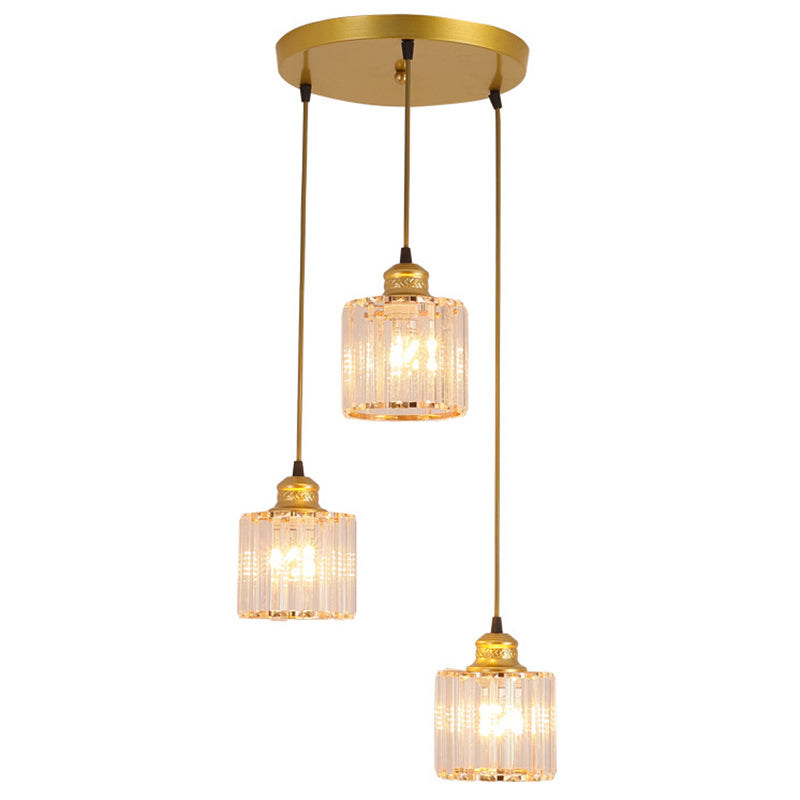 3 Lights Cylinder Multi Hanging Light Fixture Industrial Ribbed Glass Ceiling Light with Hanging Cord for Restaurant Clearhalo 'Ceiling Lights' 'Pendant Lights' 'Pendants' Lighting' 2629940