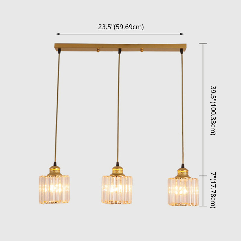 3 Lights Cylinder Multi Hanging Light Fixture Industrial Ribbed Glass Ceiling Light with Hanging Cord for Restaurant Clearhalo 'Ceiling Lights' 'Pendant Lights' 'Pendants' Lighting' 2629941