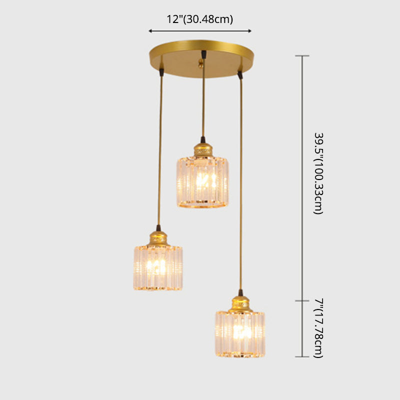 3 Lights Cylinder Multi Hanging Light Fixture Industrial Ribbed Glass Ceiling Light with Hanging Cord for Restaurant Clearhalo 'Ceiling Lights' 'Pendant Lights' 'Pendants' Lighting' 2629942