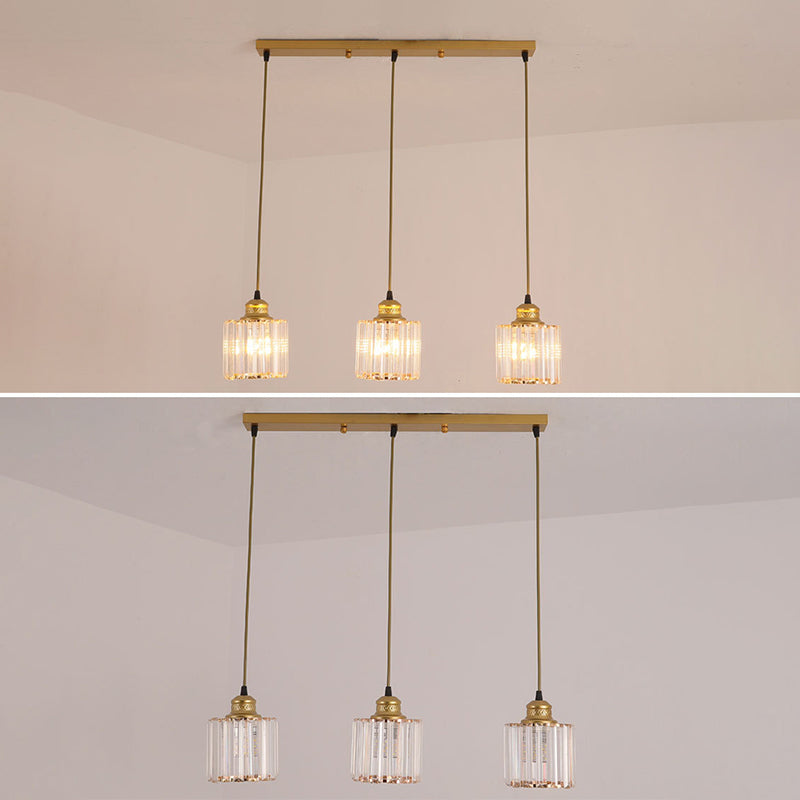 3 Lights Cylinder Multi Hanging Light Fixture Industrial Ribbed Glass Ceiling Light with Hanging Cord for Restaurant Clearhalo 'Ceiling Lights' 'Pendant Lights' 'Pendants' Lighting' 2629943