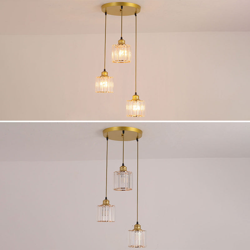 3 Lights Cylinder Multi Hanging Light Fixture Industrial Ribbed Glass Ceiling Light with Hanging Cord for Restaurant Clearhalo 'Ceiling Lights' 'Pendant Lights' 'Pendants' Lighting' 2629944