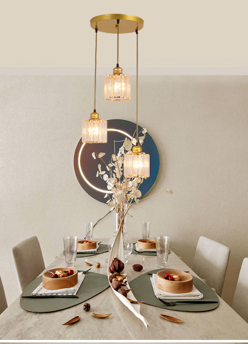 3 Lights Cylinder Multi Hanging Light Fixture Industrial Ribbed Glass Ceiling Light with Hanging Cord for Restaurant Clearhalo 'Ceiling Lights' 'Pendant Lights' 'Pendants' Lighting' 2629945