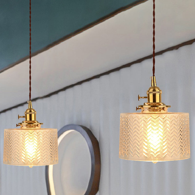 Cylinder Pendant Light Fixture Industrial Rippled Glass Hanging Pendant Lights for Bar Clearhalo 'Ceiling Lights' 'Pendant Lights' 'Pendants' Lighting' 2629949