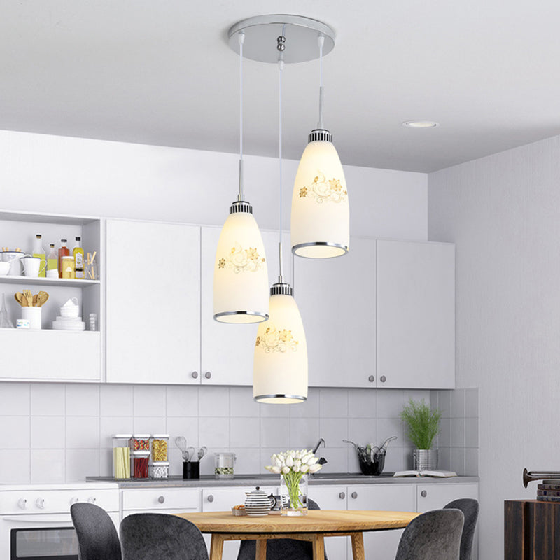 3 Lights Bottle Multi Light Pendant Modern Simple White Glass Hanging Light for Restaurant Clearhalo 'Ceiling Lights' 'Pendant Lights' 'Pendants' Lighting' 2629966