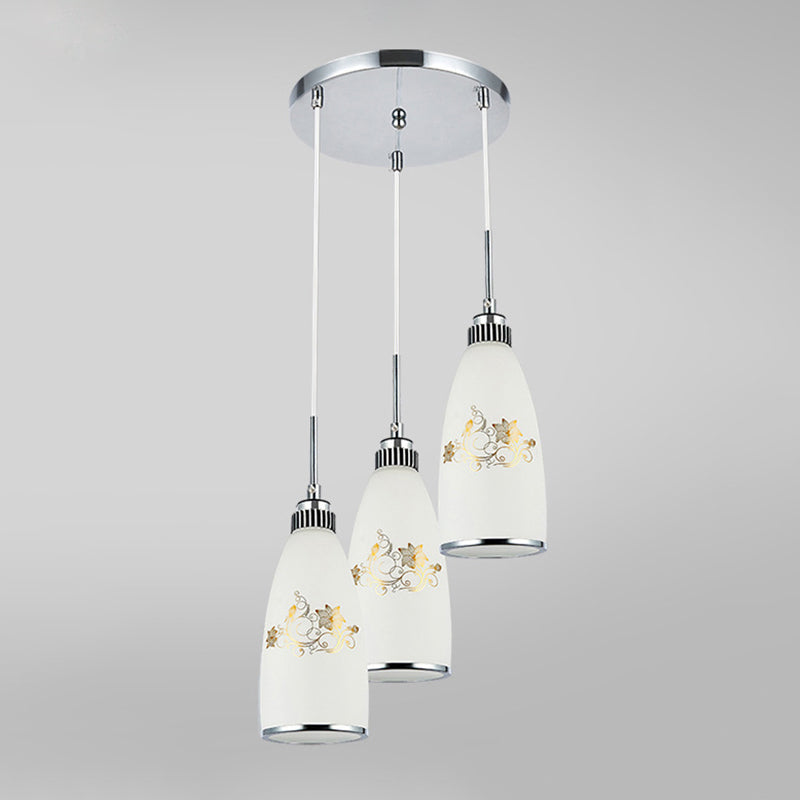 3 Lights Bottle Multi Light Pendant Modern Simple White Glass Hanging Light for Restaurant White Round Clearhalo 'Ceiling Lights' 'Pendant Lights' 'Pendants' Lighting' 2629968_feb40544-1c54-49bf-ba6c-3e0c87a0d2fa