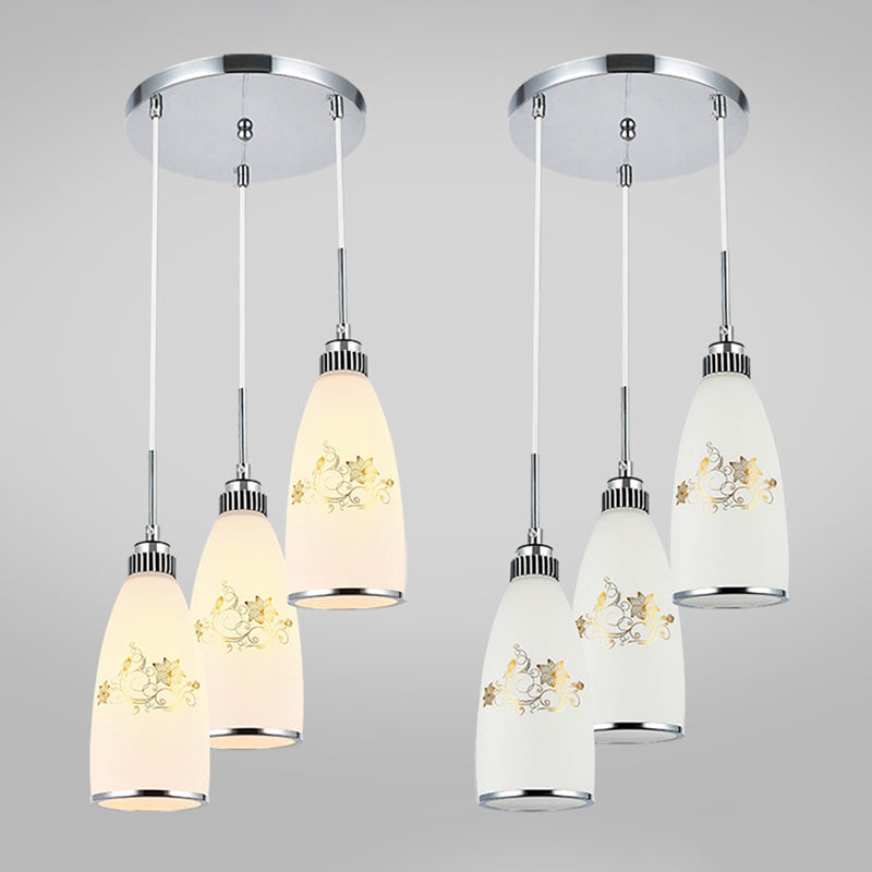 3 Lights Bottle Multi Light Pendant Modern Simple White Glass Hanging Light for Restaurant Clearhalo 'Ceiling Lights' 'Pendant Lights' 'Pendants' Lighting' 2629974