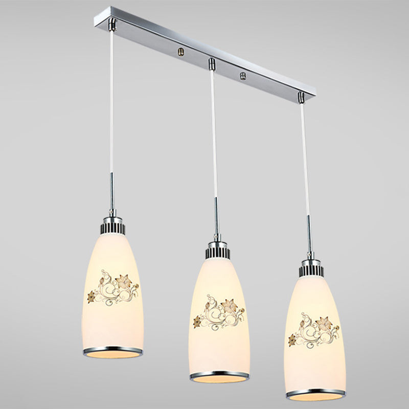 3 Lights Bottle Multi Light Pendant Modern Simple White Glass Hanging Light for Restaurant Clearhalo 'Ceiling Lights' 'Pendant Lights' 'Pendants' Lighting' 2629975