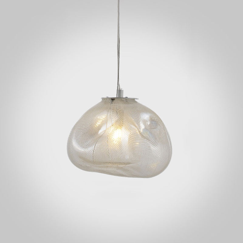 1 Light Bun Hanging Lights Post-Modern Lattice Glass Ceiling Fixture for Restaurant Clearhalo 'Ceiling Lights' 'Pendant Lights' 'Pendants' Lighting' 2629981