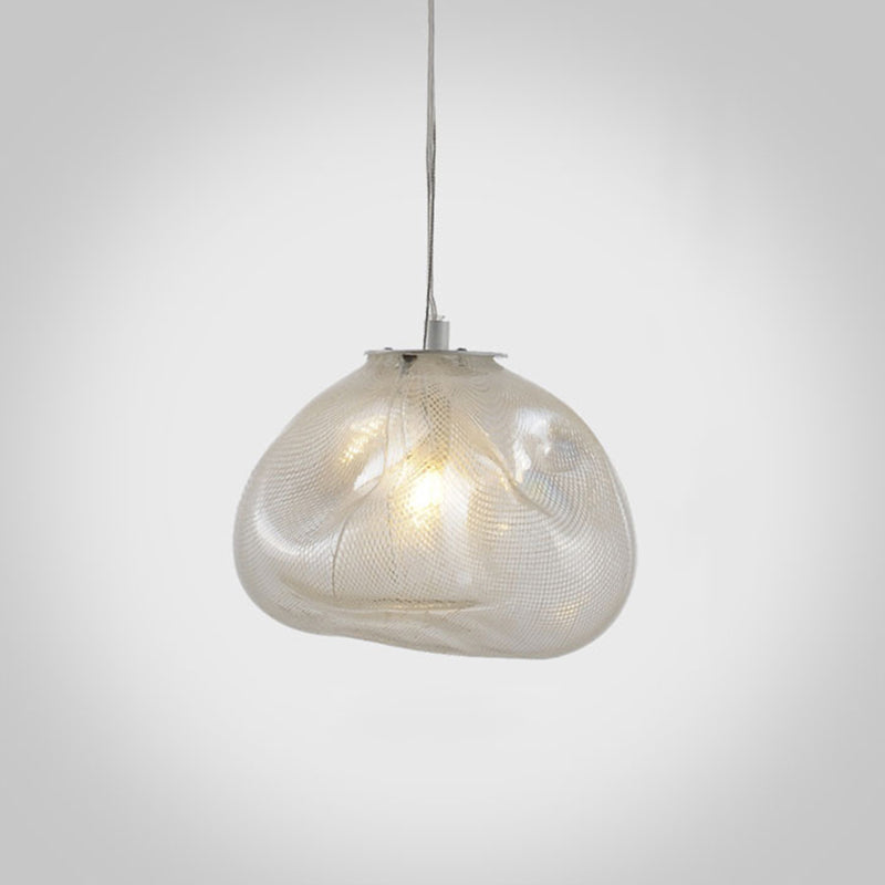 1 Light Bun Hanging Lights Post-Modern Lattice Glass Ceiling Fixture for Restaurant Clearhalo 'Ceiling Lights' 'Pendant Lights' 'Pendants' Lighting' 2629984