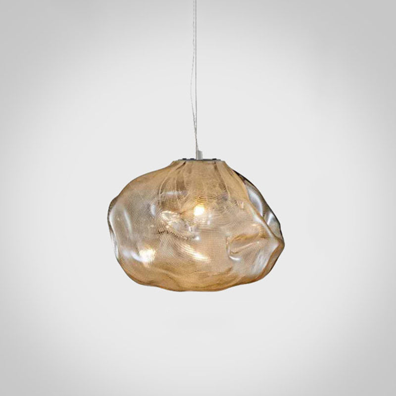 1 Light Bun Hanging Lights Post-Modern Lattice Glass Ceiling Fixture for Restaurant Amber 12" Clearhalo 'Ceiling Lights' 'Pendant Lights' 'Pendants' Lighting' 2629987_fac2a6d2-4136-47c0-b999-8d52a4fd8154