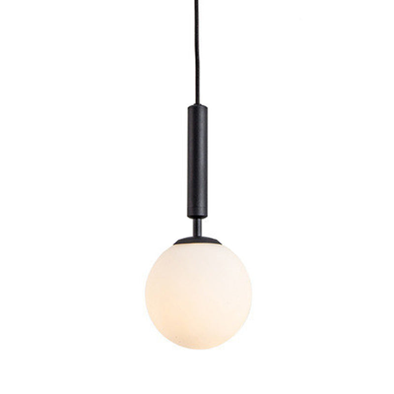 1 Light Sphere Pendant Lighting Mid-Century Modern White Glass Pendant Lighting Fixtures for Restaurant Black 6" Clearhalo 'Ceiling Lights' 'Pendant Lights' 'Pendants' Lighting' options 2630023_86252a8a-e60f-4e6d-a6cf-937c3ed49a38