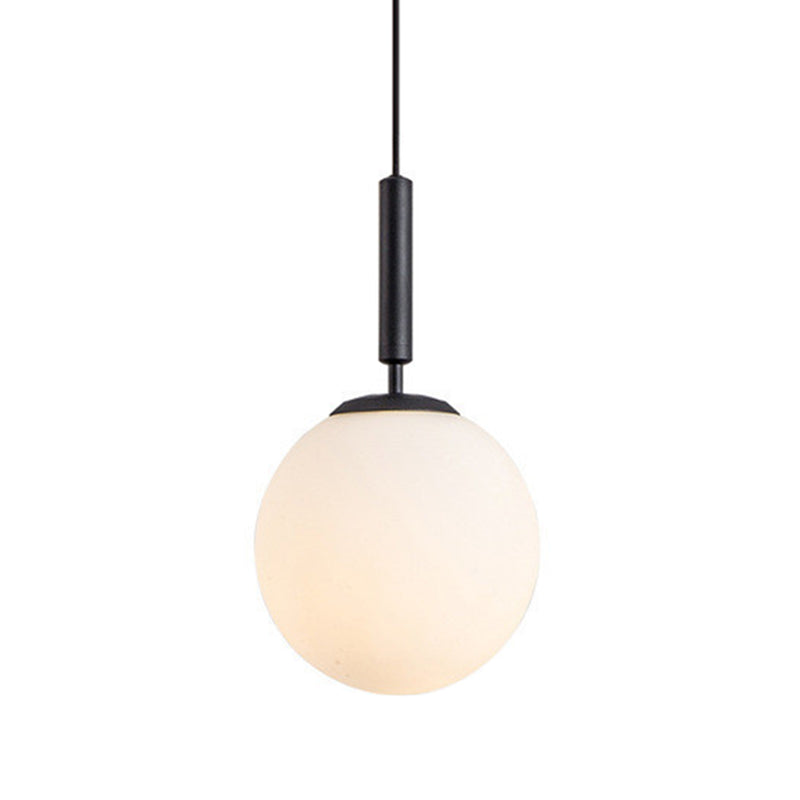 1 Light Sphere Pendant Lighting Mid-Century Modern White Glass Pendant Lighting Fixtures for Restaurant Black 10" Clearhalo 'Ceiling Lights' 'Pendant Lights' 'Pendants' Lighting' options 2630026_418673a0-5200-4e1f-912b-4cbf322f9e07