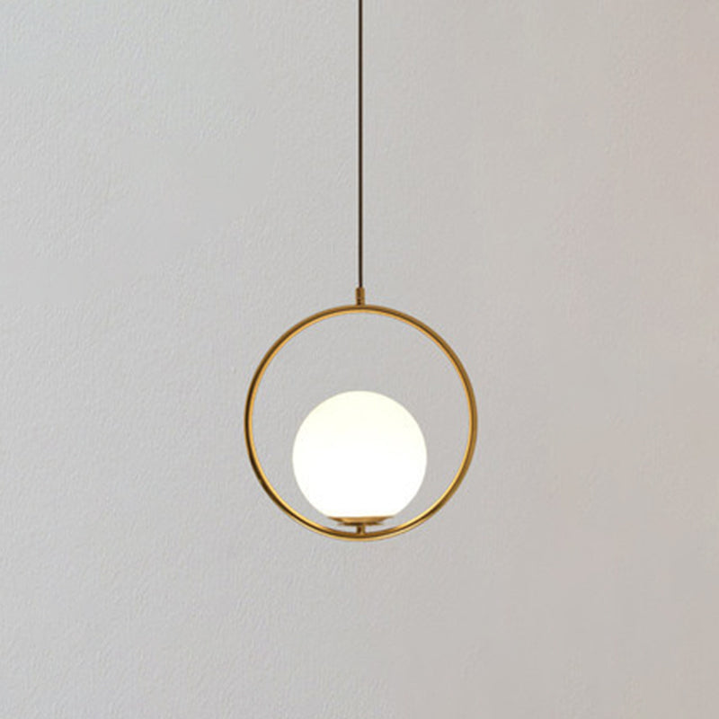 1 Light Hanging Light Fixtures Mid-Century Modern White Glass Hanging Pendant Lights for Bedroom Gold Circle Clearhalo 'Ceiling Lights' 'Pendant Lights' 'Pendants' Lighting' options 2630074_5064ef5f-0042-46c2-951c-e304cde23838