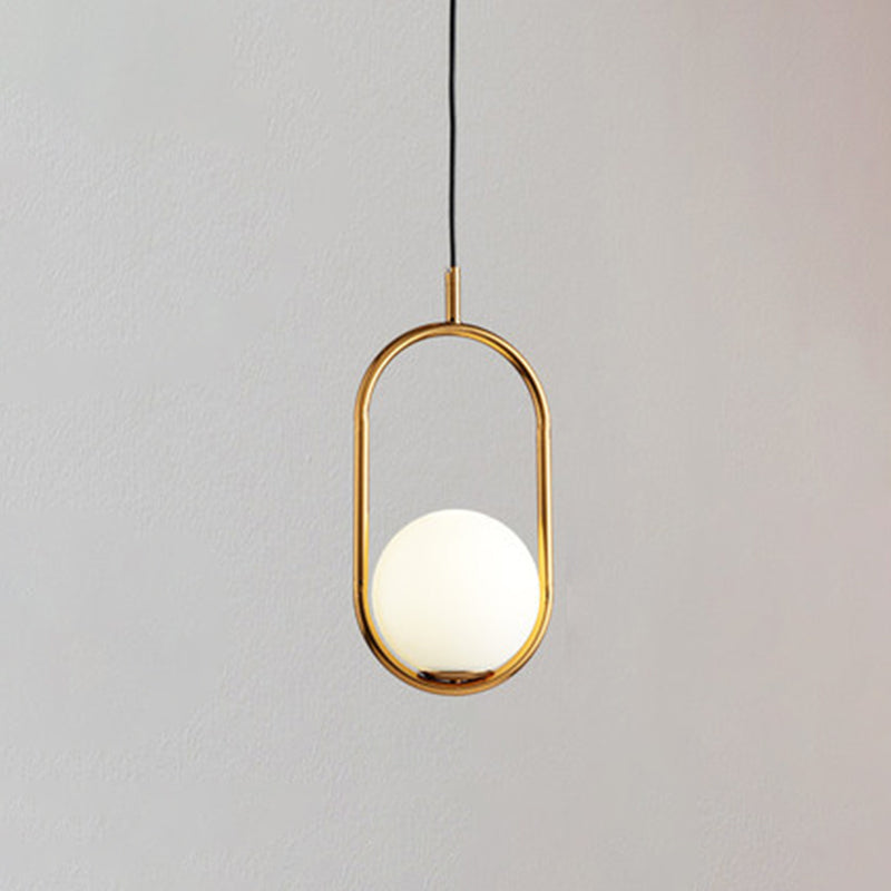1 Light Hanging Light Fixtures Mid-Century Modern White Glass Hanging Pendant Lights for Bedroom Gold Oval Clearhalo 'Ceiling Lights' 'Pendant Lights' 'Pendants' Lighting' options 2630079_ca80ce54-8753-4cd8-9a39-4a8008266fb5