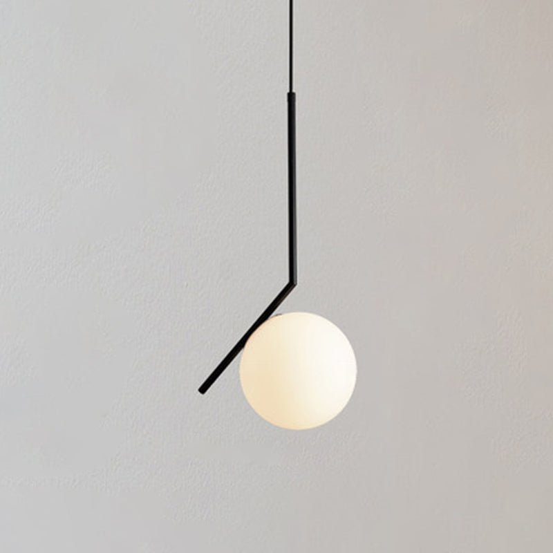 1 Light Hanging Light Fixtures Mid-Century Modern White Glass Hanging Pendant Lights for Bedroom Black Straight Clearhalo 'Ceiling Lights' 'Pendant Lights' 'Pendants' Lighting' options 2630085_c121587d-4c85-47dc-beea-aeb907b45e4c