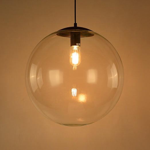 Globe Pendant Lighting Industrial 6"/8"/12" Wide 1 Light Clear Glass Hanging Ceiling Light in Black/Chrome Clearhalo 'Ceiling Lights' 'Close To Ceiling Lights' 'Glass shade' 'Glass' 'Industrial Pendants' 'Industrial' 'Middle Century Pendants' 'Pendant Lights' 'Pendants' 'Tiffany' Lighting' 26301