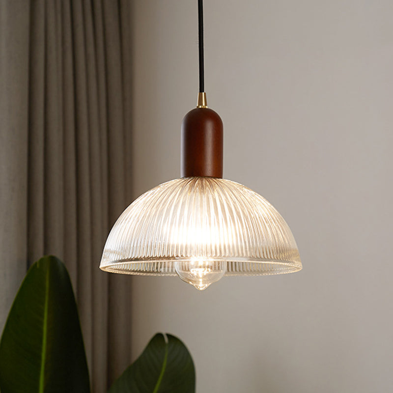 1 Light Bowl Hanging Light Fixtures Vintage Ribbed Glass Ceiling Light for Restaurant Clear 10" Clearhalo 'Ceiling Lights' 'Pendant Lights' 'Pendants' Lighting' 2630147