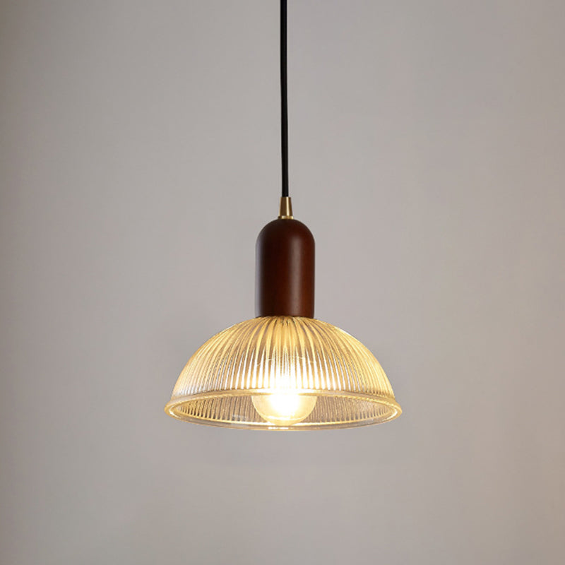 1 Light Bowl Hanging Light Fixtures Vintage Ribbed Glass Ceiling Light for Restaurant Clear 8.5" Clearhalo 'Ceiling Lights' 'Pendant Lights' 'Pendants' Lighting' 2630149