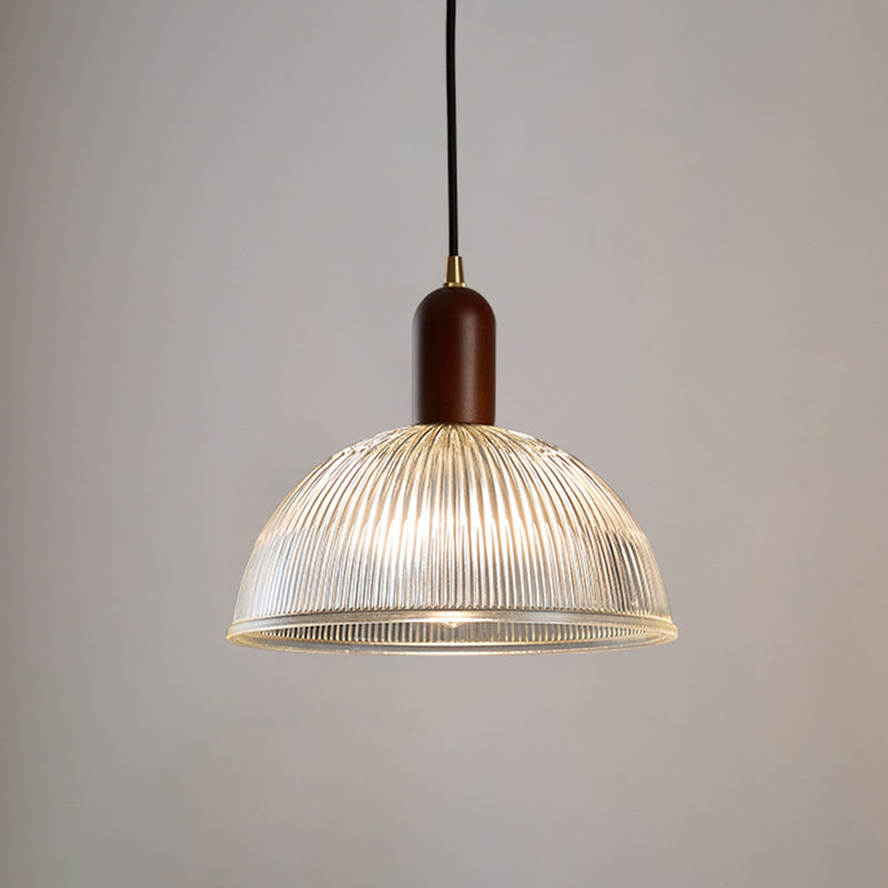 1 Light Bowl Hanging Light Fixtures Vintage Ribbed Glass Ceiling Light for Restaurant Clear 12" Clearhalo 'Ceiling Lights' 'Pendant Lights' 'Pendants' Lighting' 2630151