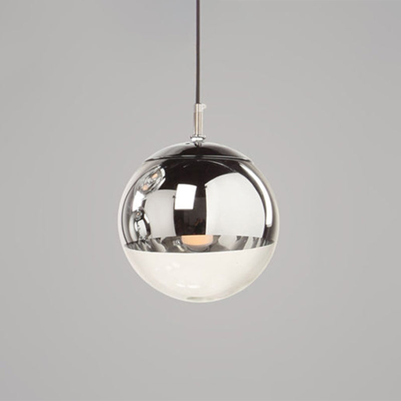 Globe Hanging Pendant Light Modern Simple Glass Pendant Light Fixtures for Restaurant Silver 12" Clearhalo 'Ceiling Lights' 'Pendant Lights' 'Pendants' Lighting' 2630206