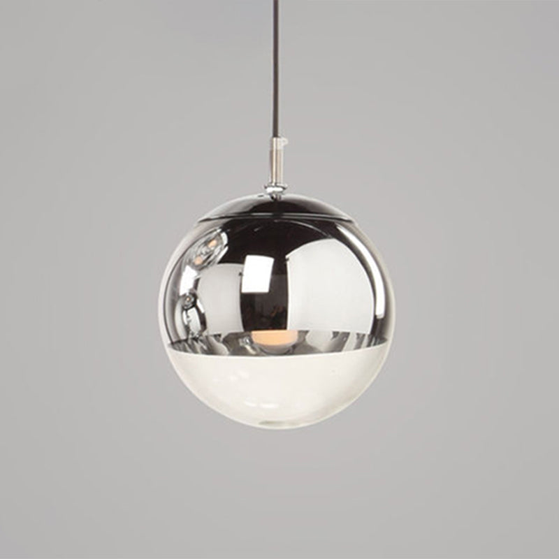 Globe Hanging Pendant Light Modern Simple Glass Pendant Light Fixtures for Restaurant Silver 14" Clearhalo 'Ceiling Lights' 'Pendant Lights' 'Pendants' Lighting' 2630209